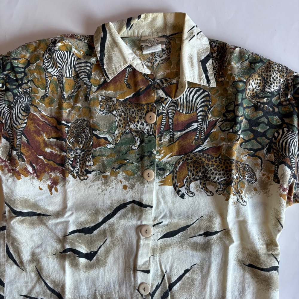 Denim Republic Safari Animal‎ Print Shirt Zebra Leopard Cotton Exotic Small